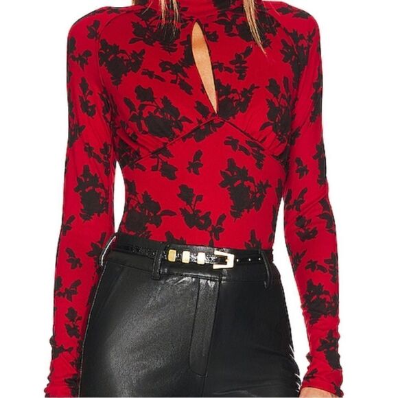 NWT Free People Dinner Party Long Sleeve S Floral Key Hole Mock Neck Retro Chic - Picture 9 of 11